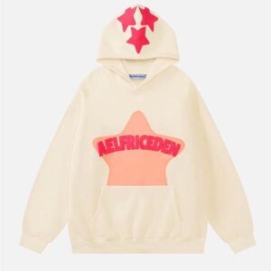 Aelfric Eden Cream Hoodie with Pink Star Accents